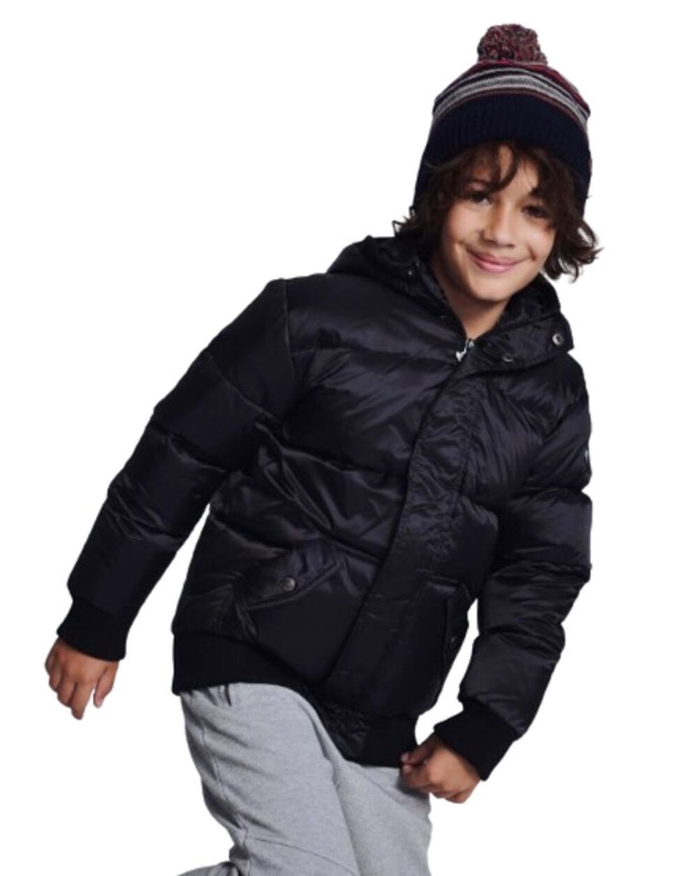 APPAMAN Boy's Down Insulated Puffy Coat Size 7 Black Hooded Long Sleeve